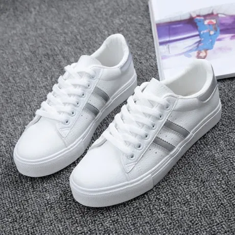 2018 shoes woman new fashion casual platform striped PU leather classic cotton women casual lace-up white winter shoes sneakers