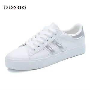 2018 shoes woman new fashion casual platform striped PU leather classic cotton women casual lace-up white winter shoes sneakers