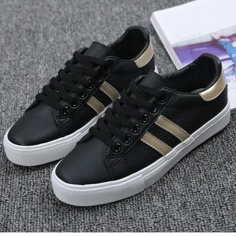 2018 shoes woman new fashion casual platform striped PU leather classic cotton women casual lace-up white winter shoes sneakers