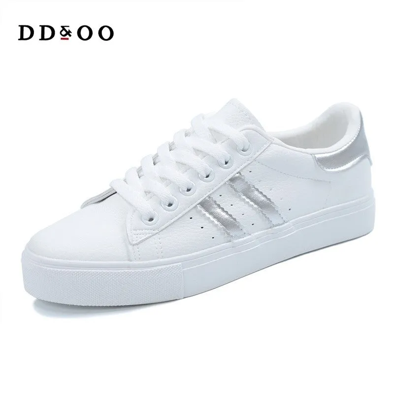 2018 shoes woman new fashion casual platform striped PU leather classic cotton women casual lace-up white winter shoes sneakers