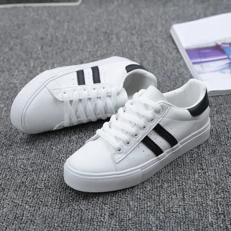 2018 shoes woman new fashion casual platform striped PU leather classic cotton women casual lace-up white winter shoes sneakers