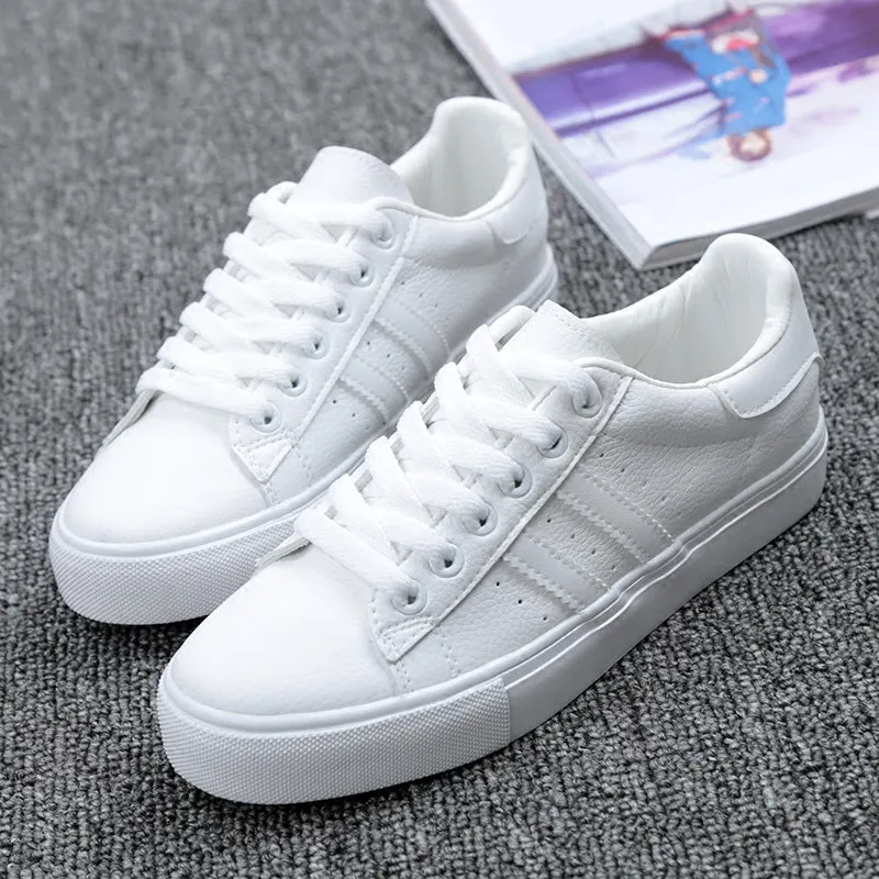 2018 shoes woman new fashion casual platform striped PU leather classic cotton women casual lace-up white winter shoes sneakers