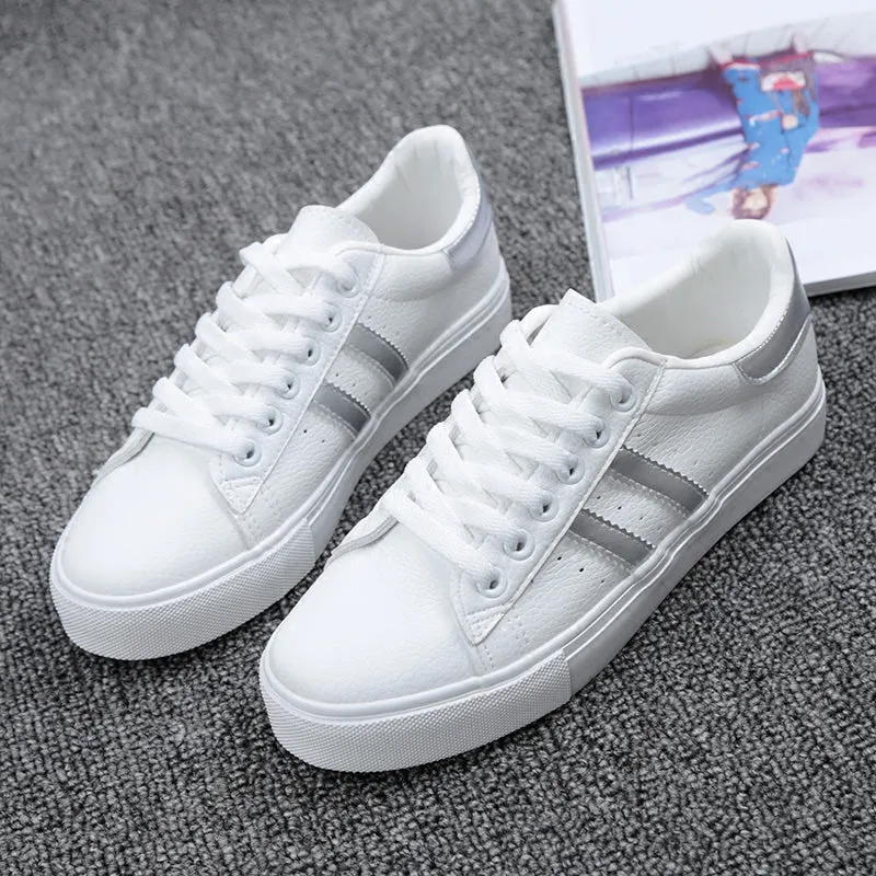 2018 shoes woman new fashion casual platform striped PU leather classic cotton women casual lace-up white winter shoes sneakers