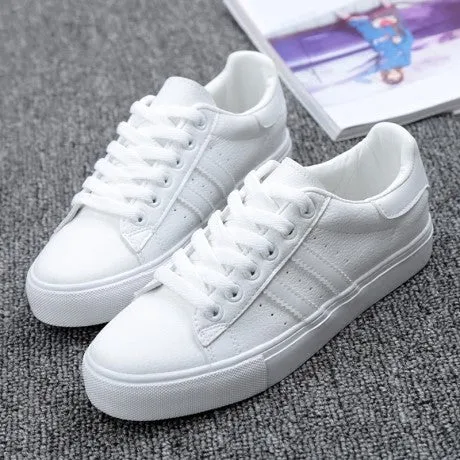 2018 shoes woman new fashion casual platform striped PU leather classic cotton women casual lace-up white winter shoes sneakers