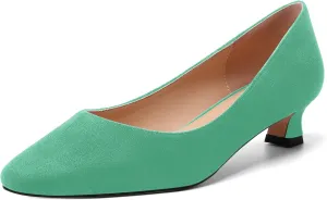 AMBELIGHT Womens Slip On Square Toe Casual Office Dress Shoes Suede Kitten Low Heel Pumps Shoes 1.5 Inch