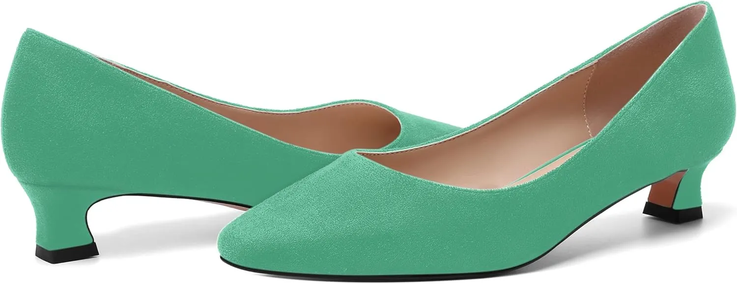 AMBELIGHT Womens Slip On Square Toe Casual Office Dress Shoes Suede Kitten Low Heel Pumps Shoes 1.5 Inch