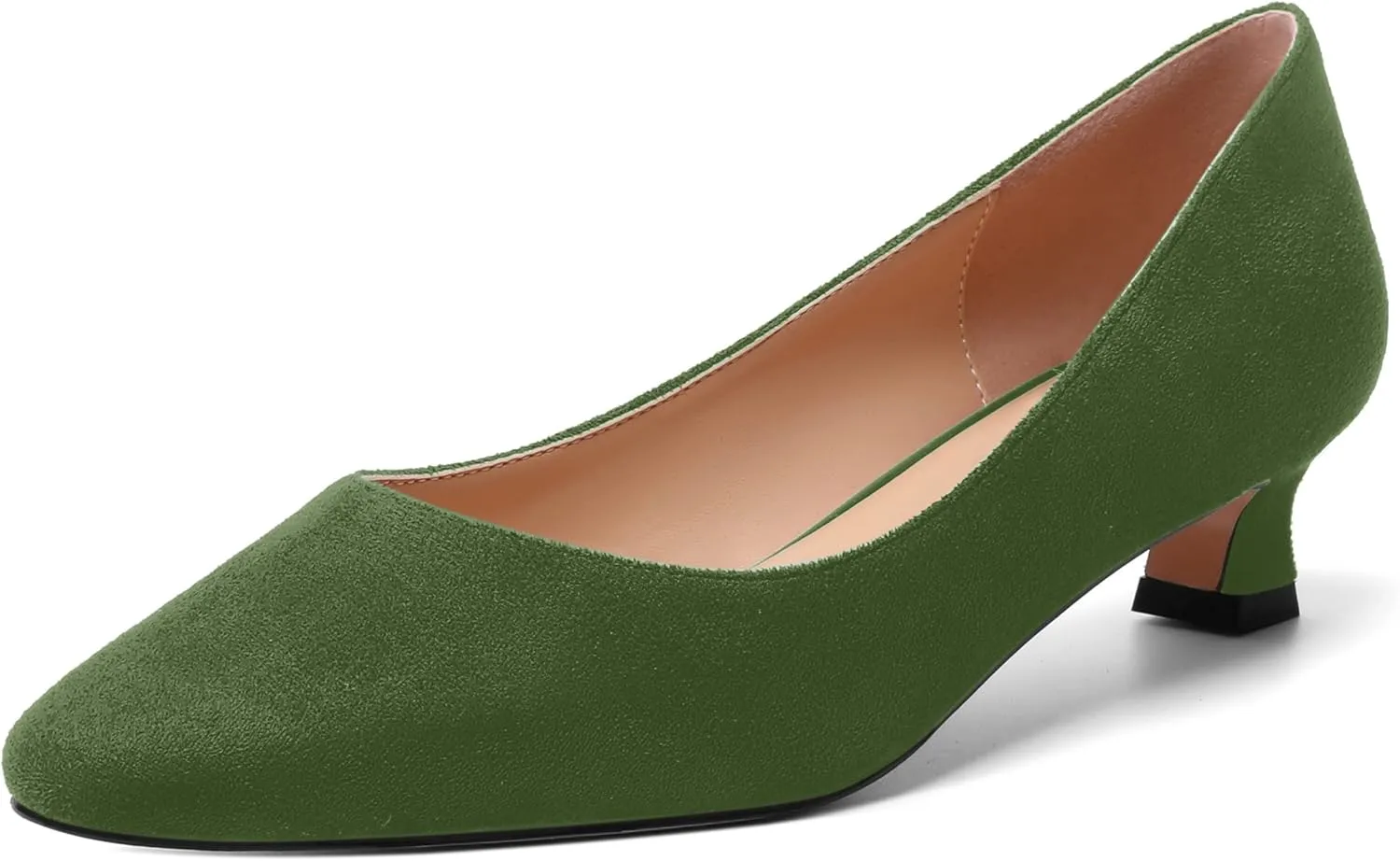 AMBELIGHT Womens Slip On Square Toe Casual Office Dress Shoes Suede Kitten Low Heel Pumps Shoes 1.5 Inch