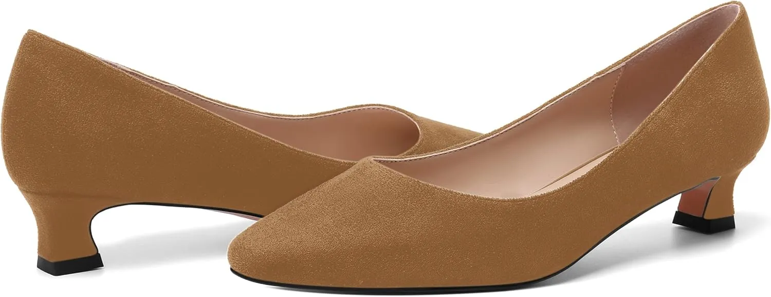 AMBELIGHT Womens Slip On Square Toe Casual Office Dress Shoes Suede Kitten Low Heel Pumps Shoes 1.5 Inch