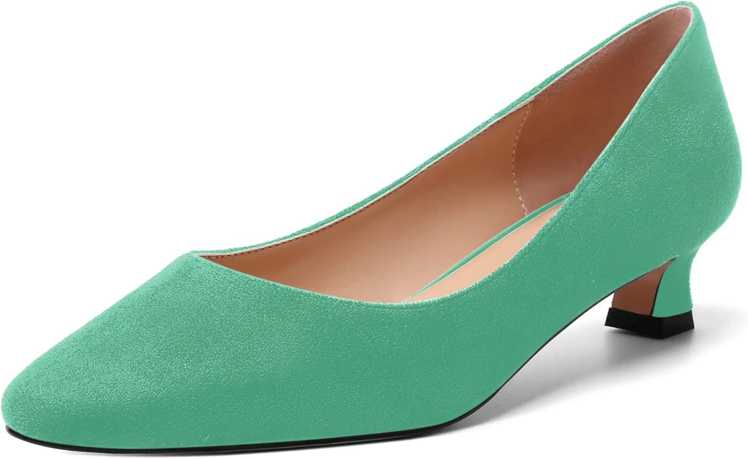 AMBELIGHT Womens Slip On Square Toe Casual Office Dress Shoes Suede Kitten Low Heel Pumps Shoes 1.5 Inch