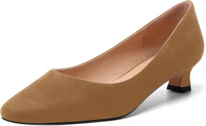 AMBELIGHT Womens Slip On Square Toe Casual Office Dress Shoes Suede Kitten Low Heel Pumps Shoes 1.5 Inch