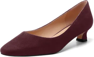 AMBELIGHT Womens Slip On Square Toe Casual Office Dress Shoes Suede Kitten Low Heel Pumps Shoes 1.5 Inch