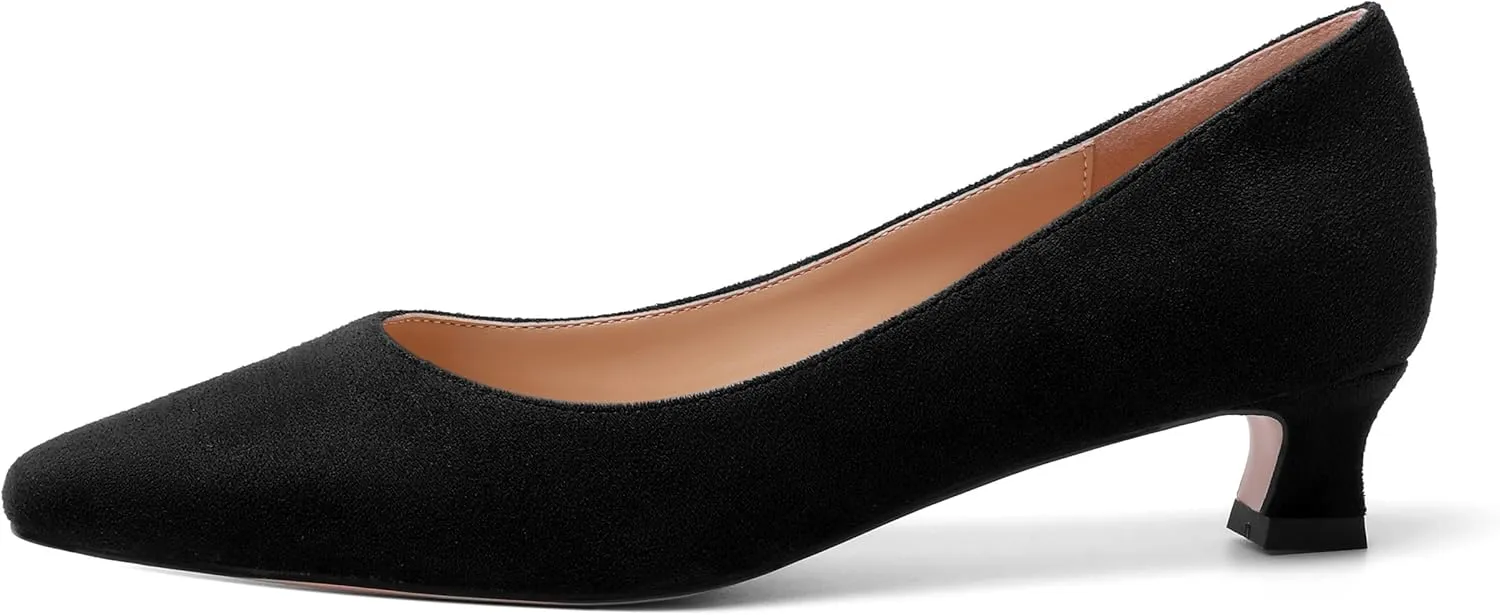 AMBELIGHT Womens Slip On Square Toe Casual Office Dress Shoes Suede Kitten Low Heel Pumps Shoes 1.5 Inch