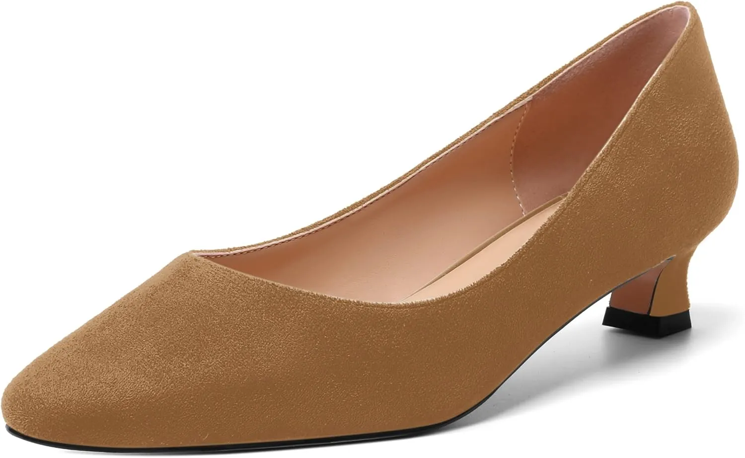 AMBELIGHT Womens Slip On Square Toe Casual Office Dress Shoes Suede Kitten Low Heel Pumps Shoes 1.5 Inch