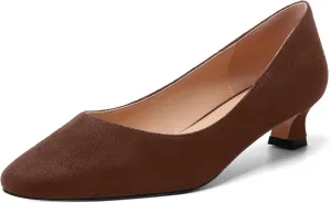 AMBELIGHT Womens Slip On Square Toe Casual Office Dress Shoes Suede Kitten Low Heel Pumps Shoes 1.5 Inch
