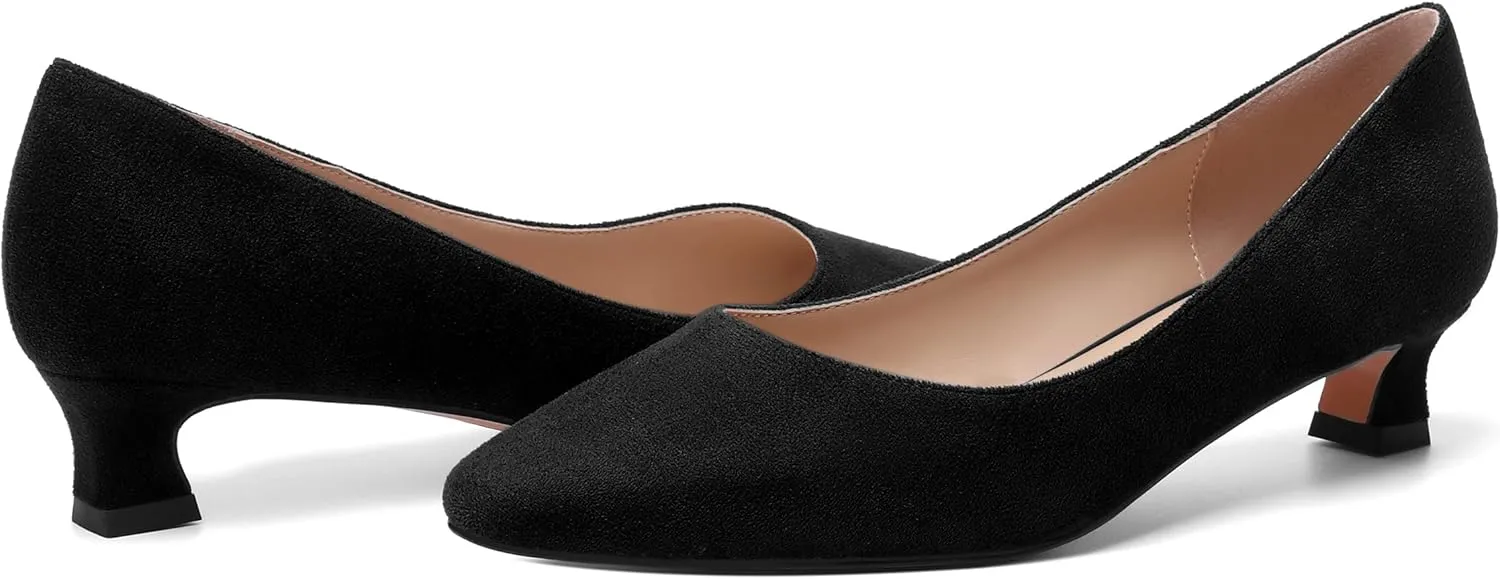 AMBELIGHT Womens Slip On Square Toe Casual Office Dress Shoes Suede Kitten Low Heel Pumps Shoes 1.5 Inch