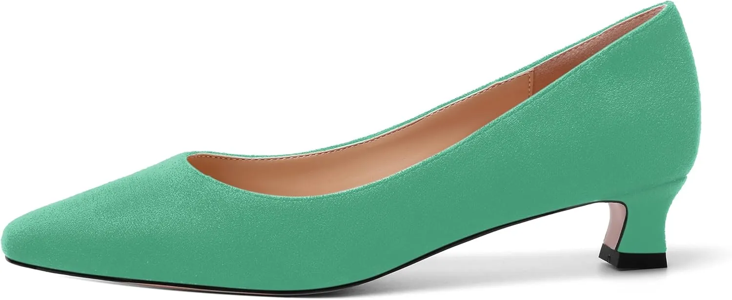 AMBELIGHT Womens Slip On Square Toe Casual Office Dress Shoes Suede Kitten Low Heel Pumps Shoes 1.5 Inch