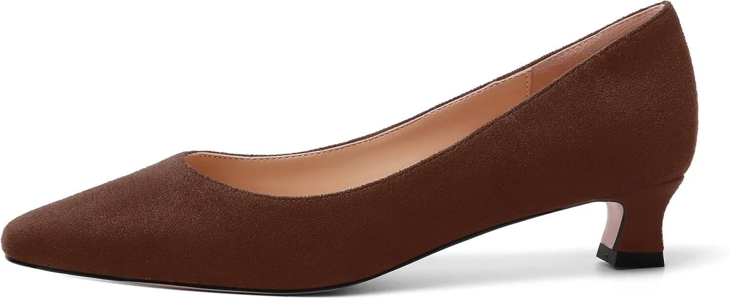 AMBELIGHT Womens Slip On Square Toe Casual Office Dress Shoes Suede Kitten Low Heel Pumps Shoes 1.5 Inch