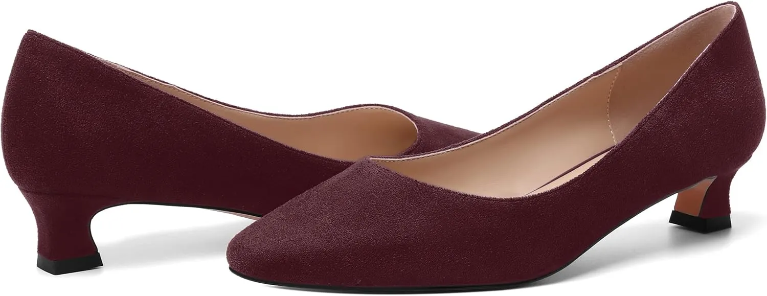AMBELIGHT Womens Slip On Square Toe Casual Office Dress Shoes Suede Kitten Low Heel Pumps Shoes 1.5 Inch