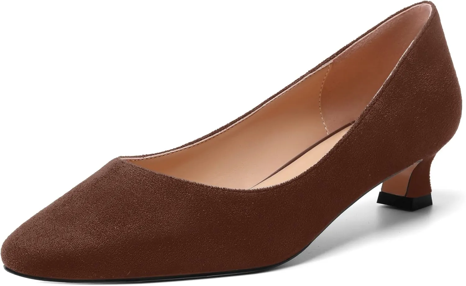 AMBELIGHT Womens Slip On Square Toe Casual Office Dress Shoes Suede Kitten Low Heel Pumps Shoes 1.5 Inch