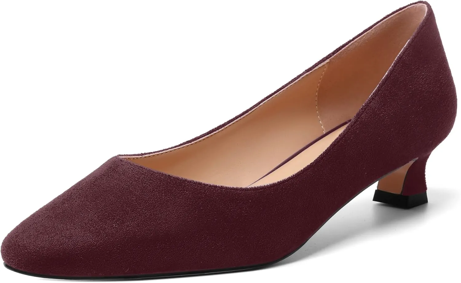 AMBELIGHT Womens Slip On Square Toe Casual Office Dress Shoes Suede Kitten Low Heel Pumps Shoes 1.5 Inch