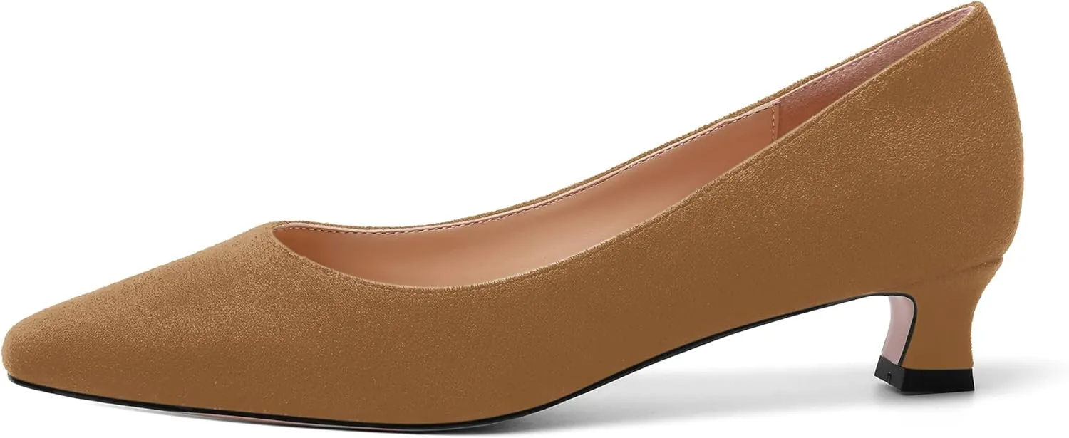 AMBELIGHT Womens Slip On Square Toe Casual Office Dress Shoes Suede Kitten Low Heel Pumps Shoes 1.5 Inch