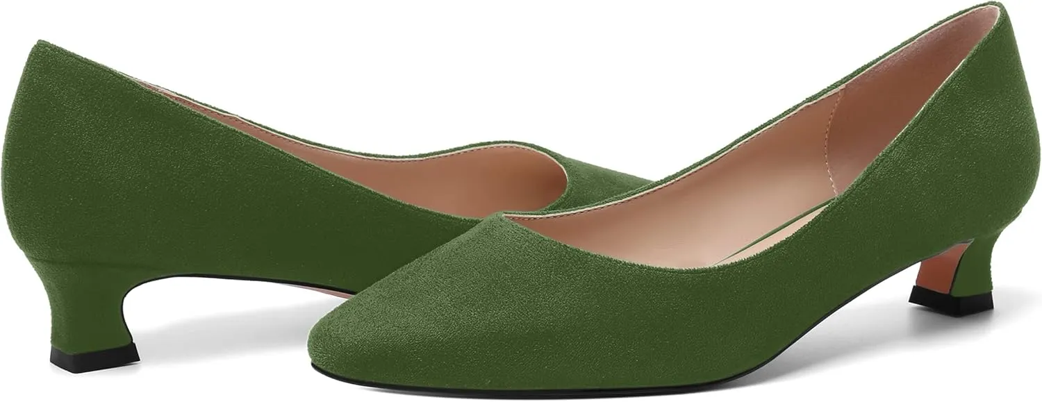 AMBELIGHT Womens Slip On Square Toe Casual Office Dress Shoes Suede Kitten Low Heel Pumps Shoes 1.5 Inch