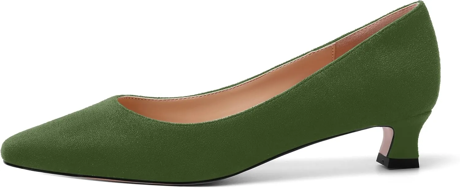 AMBELIGHT Womens Slip On Square Toe Casual Office Dress Shoes Suede Kitten Low Heel Pumps Shoes 1.5 Inch