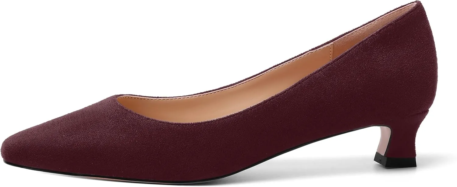 AMBELIGHT Womens Slip On Square Toe Casual Office Dress Shoes Suede Kitten Low Heel Pumps Shoes 1.5 Inch