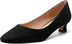 AMBELIGHT Womens Slip On Square Toe Casual Office Dress Shoes Suede Kitten Low Heel Pumps Shoes 1.5 Inch