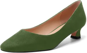 AMBELIGHT Womens Slip On Square Toe Casual Office Dress Shoes Suede Kitten Low Heel Pumps Shoes 1.5 Inch