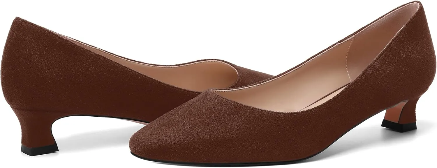 AMBELIGHT Womens Slip On Square Toe Casual Office Dress Shoes Suede Kitten Low Heel Pumps Shoes 1.5 Inch