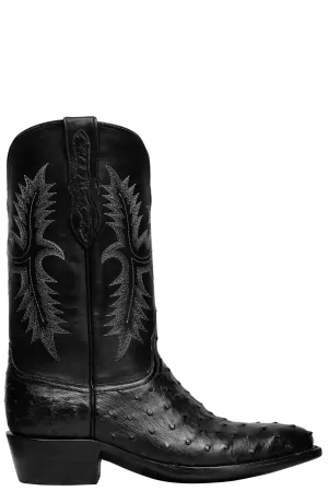 Black Jack Men's Full Quill Ostrich Cowboy Boots - Black