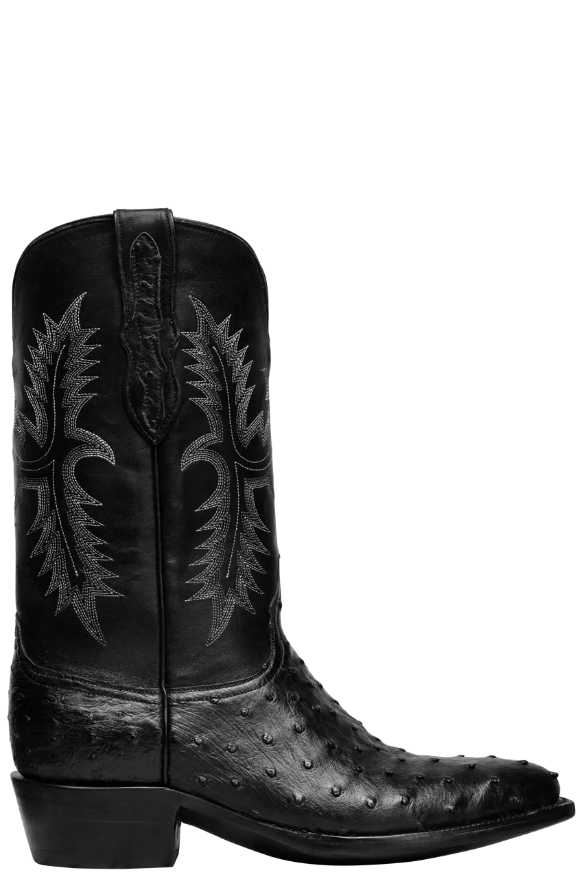 Black Jack Men's Full Quill Ostrich Cowboy Boots - Black