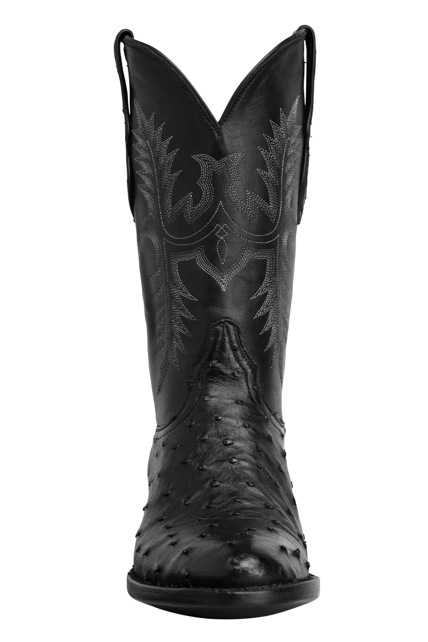 Black Jack Men's Full Quill Ostrich Cowboy Boots - Black