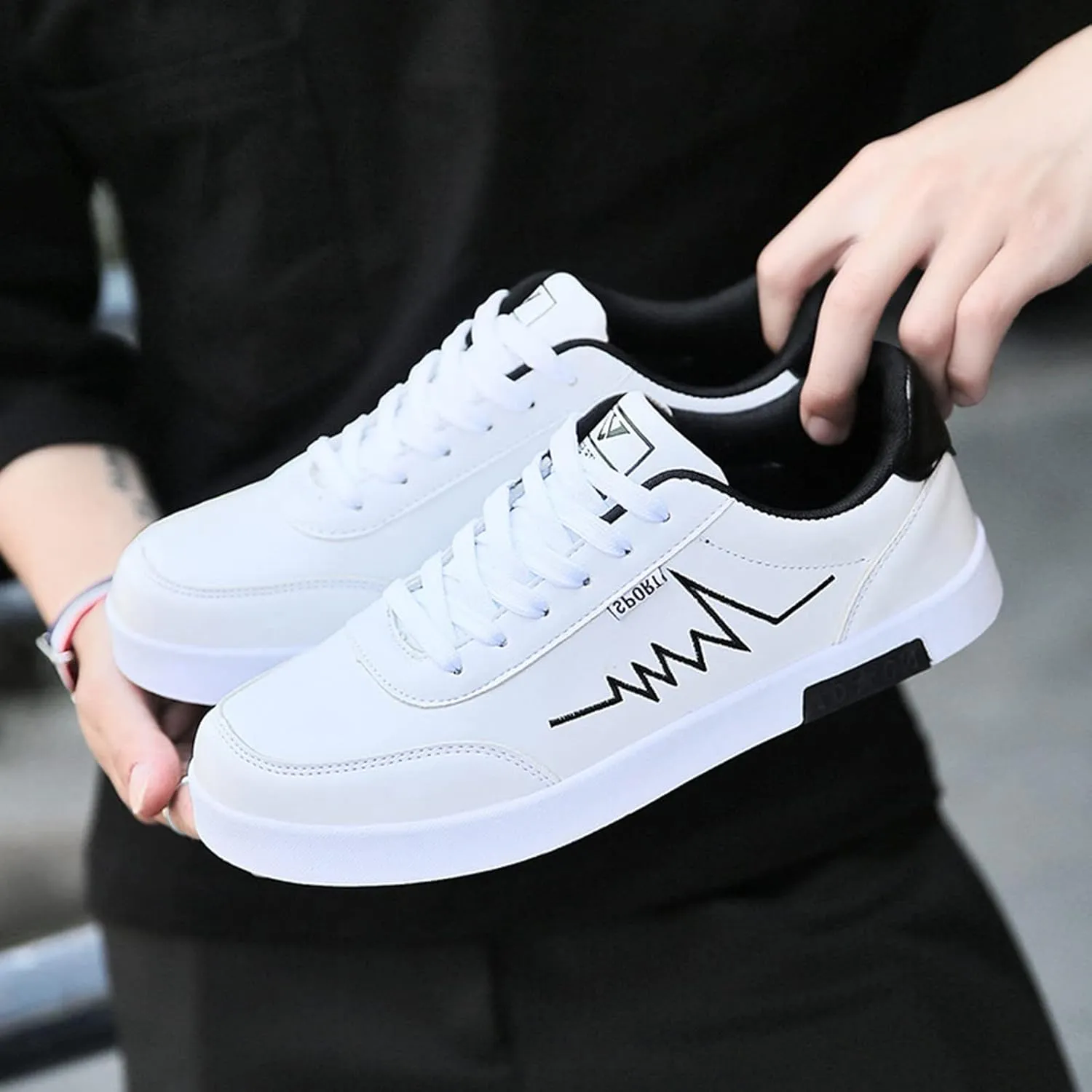 BORAMAX Men's White Casual High Top Fashion Canvas Sneakers