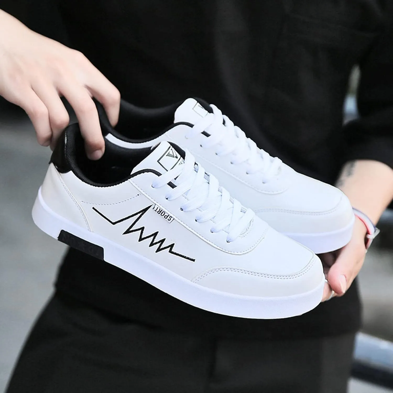 BORAMAX Men's White Casual High Top Fashion Canvas Sneakers