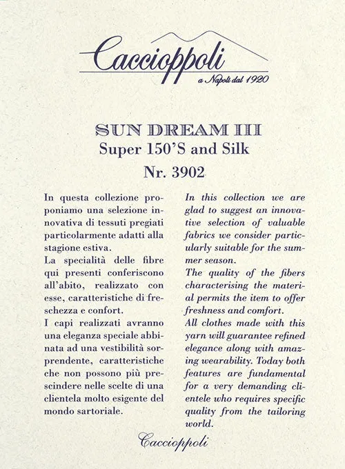 Caccioppoli Sun Dream Poreli Blue Wool Silk Suit