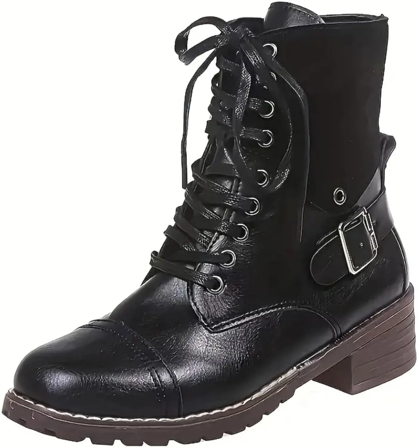 Cathalem Ankle Boots for Women Wedges Ankle Booties Retro V Cutout Short Boots Flock Leather Zip Closure Block Heels Shoes