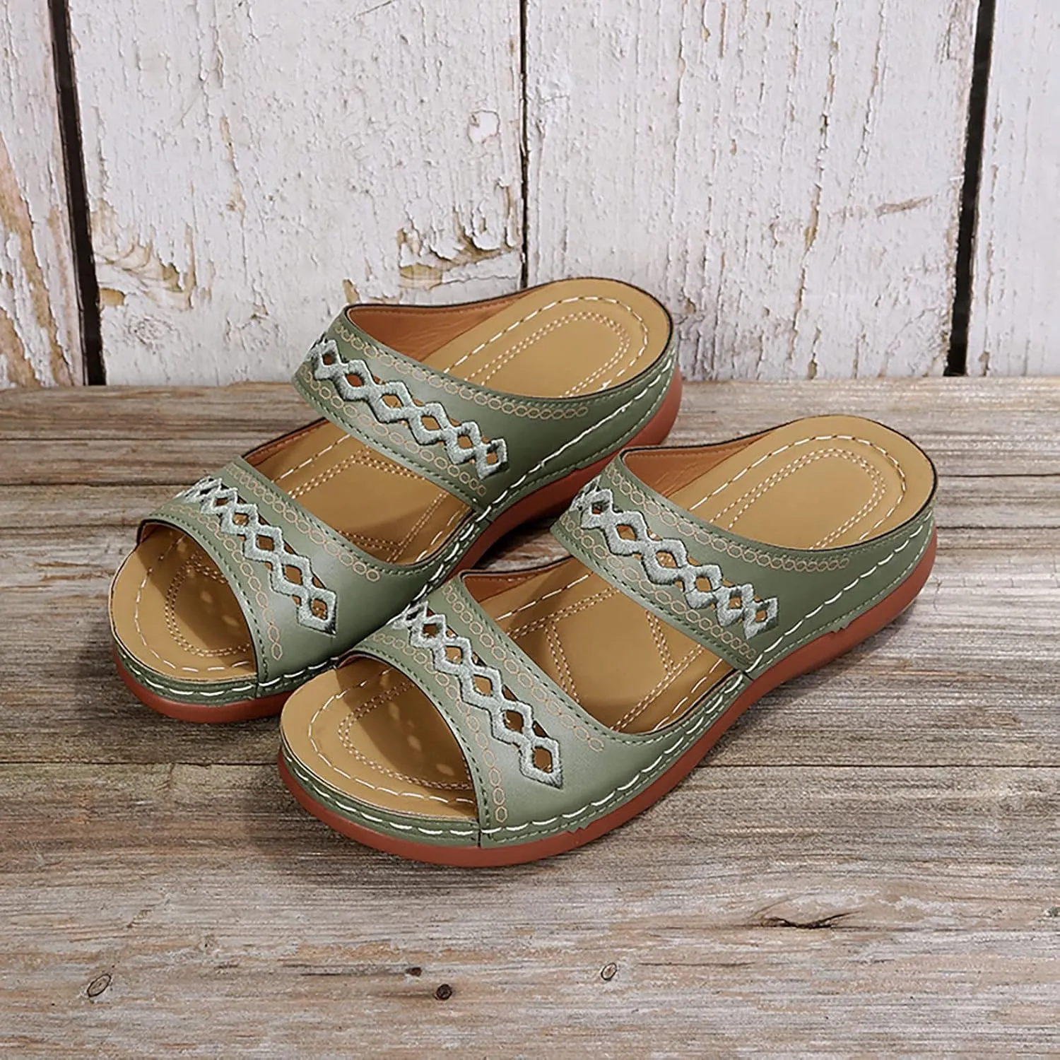 Cathalem Orthopedic Sandals for Women Casual Strappy Low Wedges Sandals Summer Beach Sandals Dress Shoes