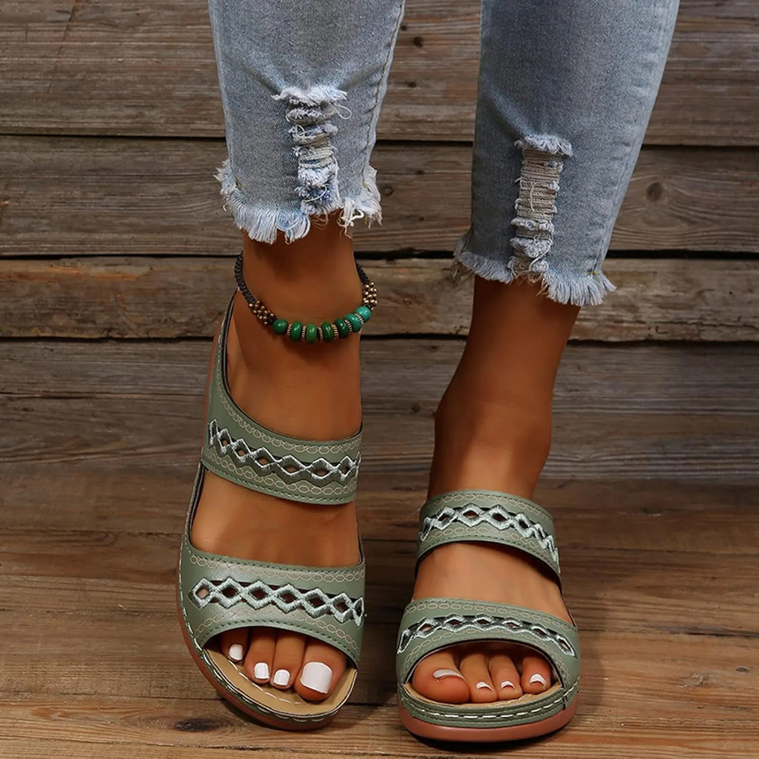 Cathalem Orthopedic Sandals for Women Casual Strappy Low Wedges Sandals Summer Beach Sandals Dress Shoes