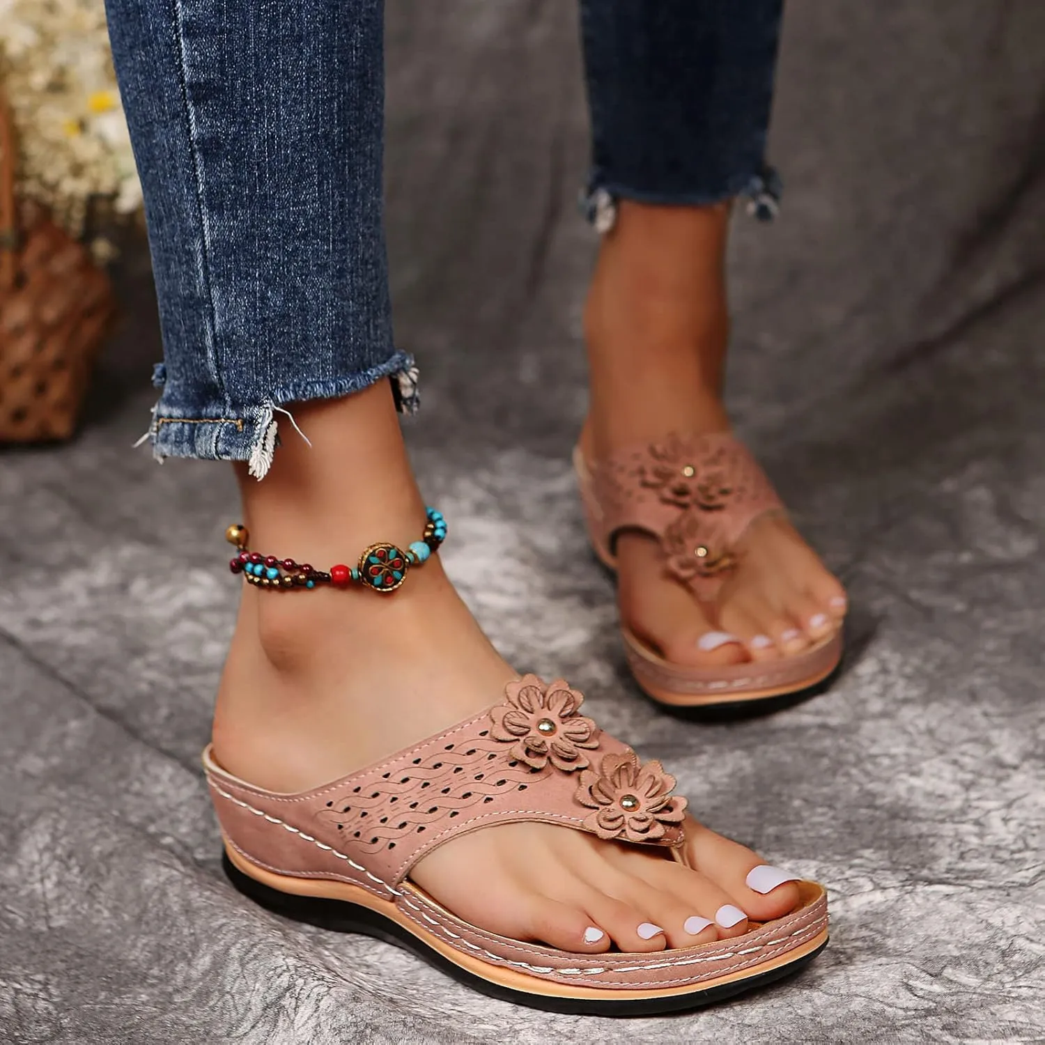 Cathalem Summer Sandals for Women 2024 Open Toe Ankle Strap Platform Sandals Casual Strappy Low Wedges Sandals Beach Sandals