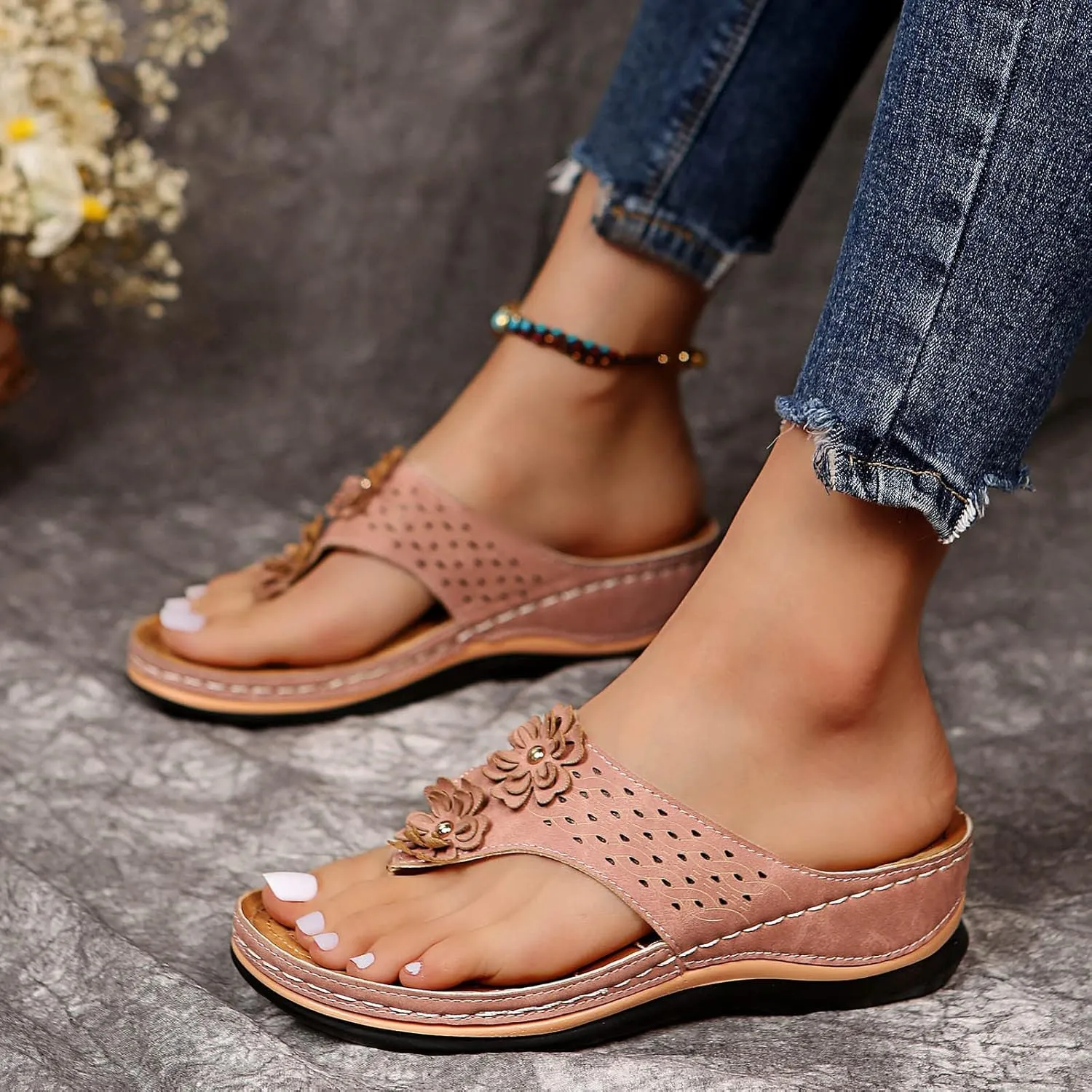 Cathalem Summer Sandals for Women 2024 Open Toe Ankle Strap Platform Sandals Casual Strappy Low Wedges Sandals Beach Sandals