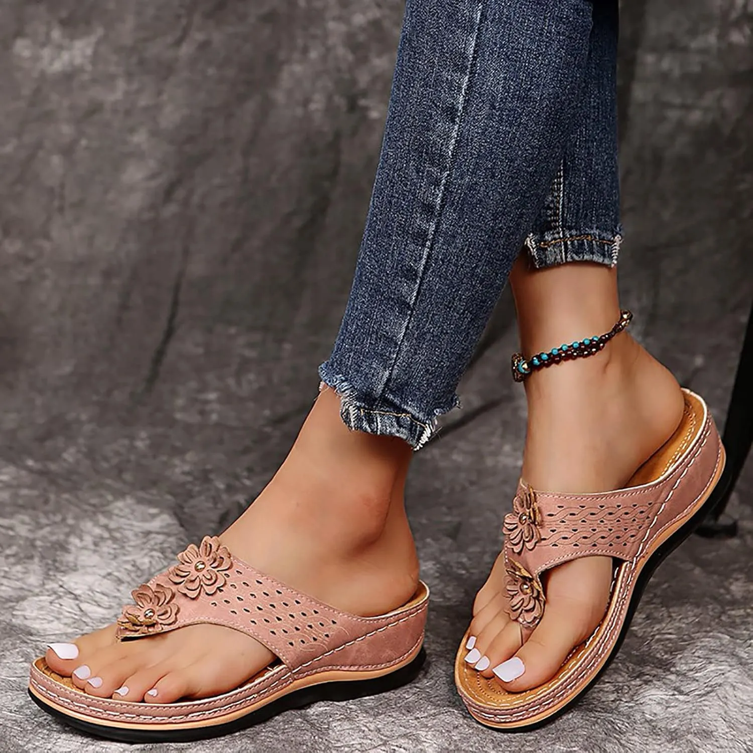 Cathalem Summer Sandals for Women 2024 Open Toe Ankle Strap Platform Sandals Casual Strappy Low Wedges Sandals Beach Sandals