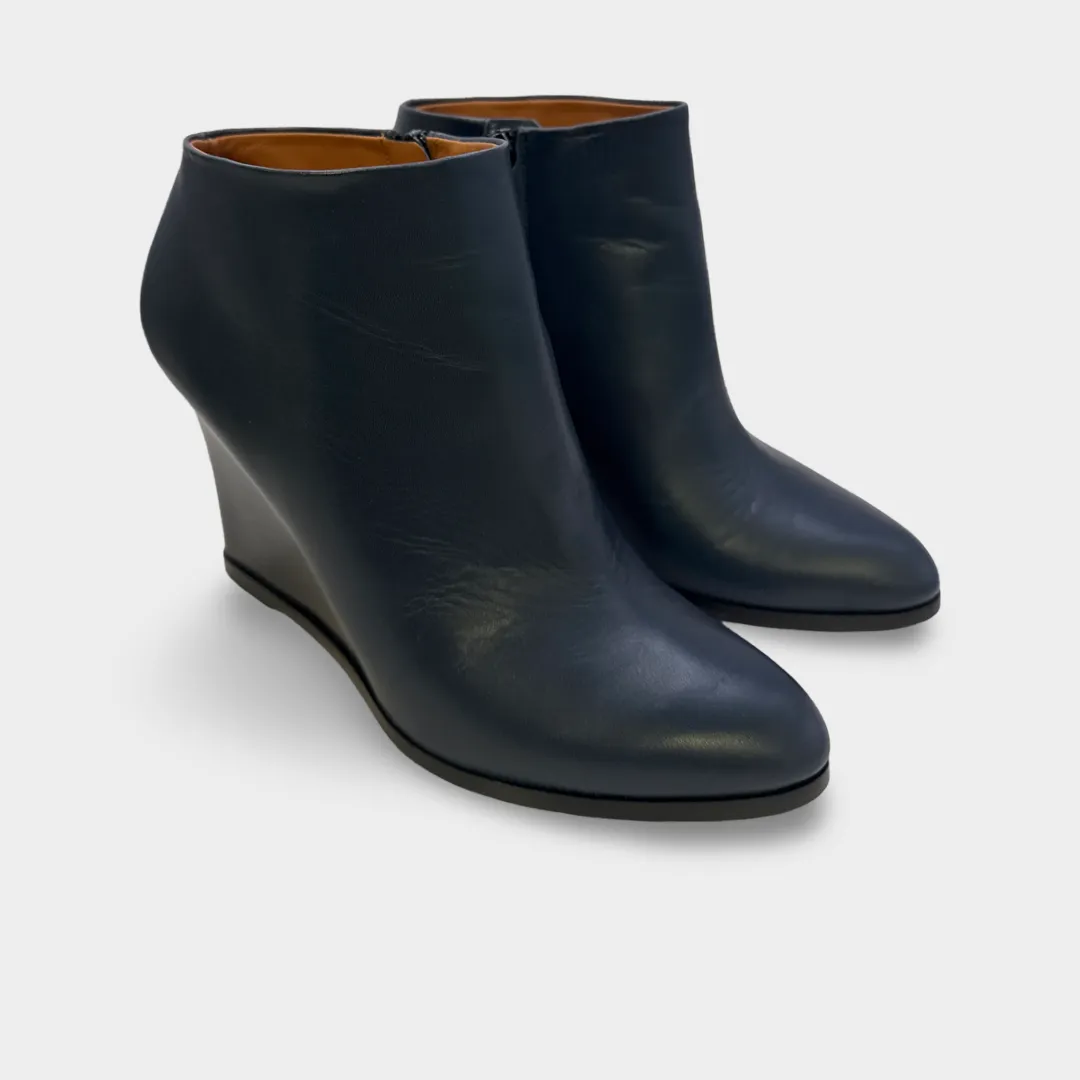 Céline Women's Navy Wedge Leather Ankle Boots