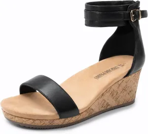 DREAM PAIRS Women's Open Toe Buckle Ankle Strap Platform Wedge Sandals Summer Shoes.