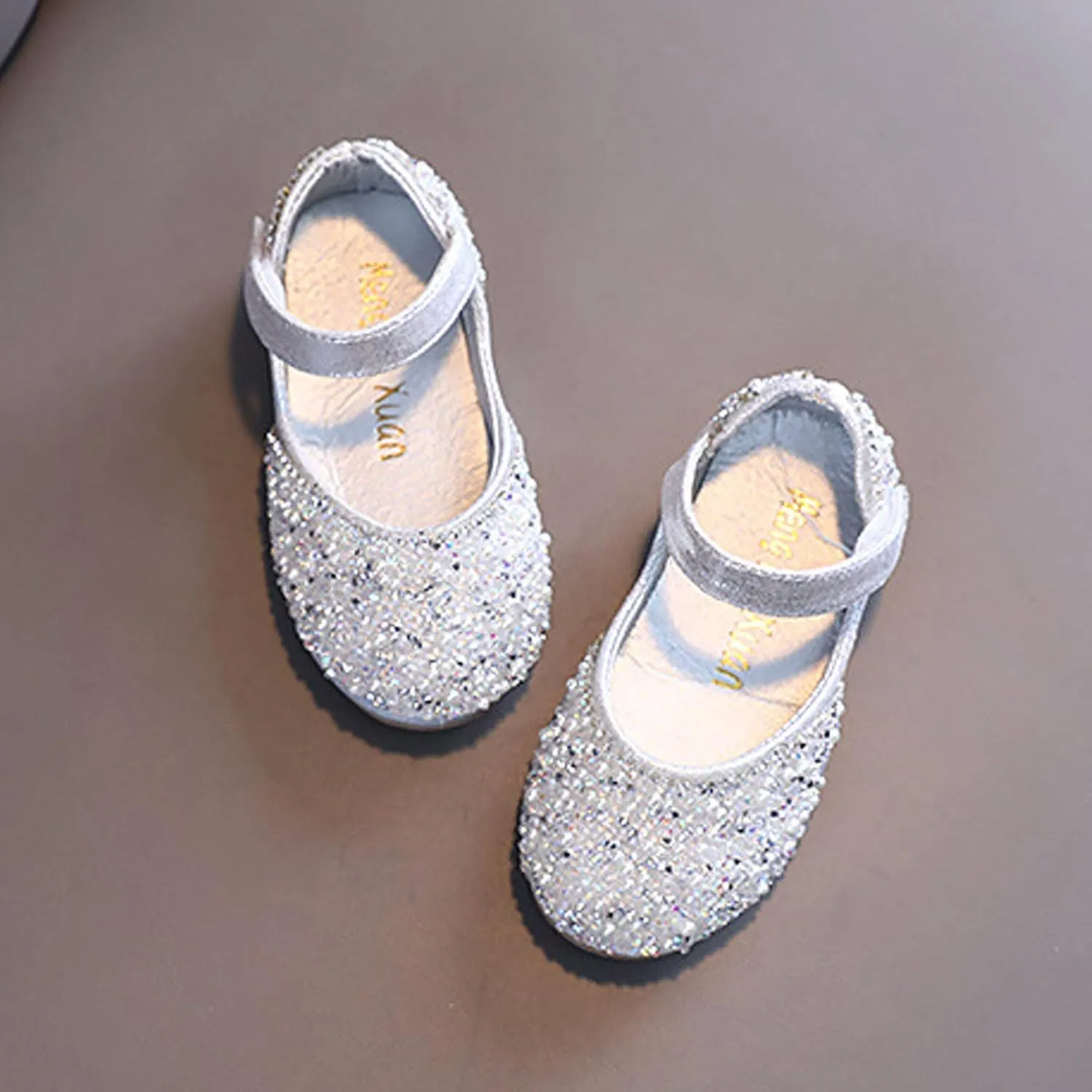 Girls Dress Shoes Wedding Glitter Party Flower Princess Low Heel Shoes Ballet Flat Party School (Silver, 8.5 Toddler)