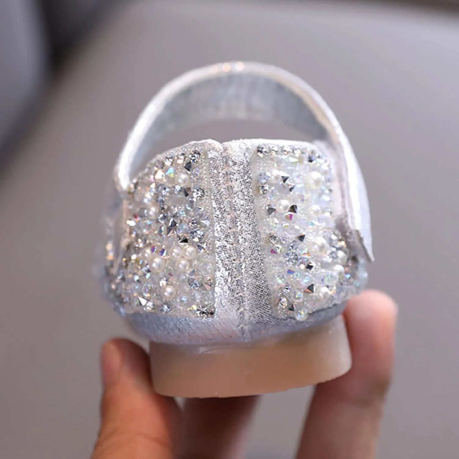 Girls Dress Shoes Wedding Glitter Party Flower Princess Low Heel Shoes Ballet Flat Party School (Silver, 8.5 Toddler)