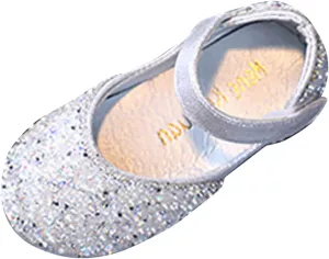 Girls Dress Shoes Wedding Glitter Party Flower Princess Low Heel Shoes Ballet Flat Party School (Silver, 8.5 Toddler)