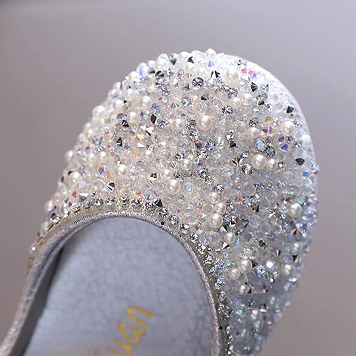 Girls Dress Shoes Wedding Glitter Party Flower Princess Low Heel Shoes Ballet Flat Party School (Silver, 8.5 Toddler)