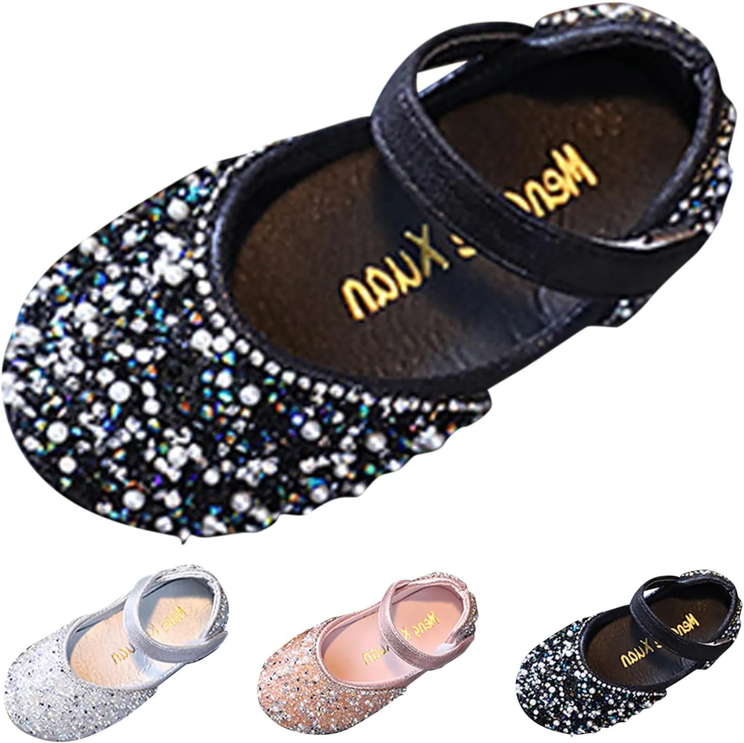 Girls Dress Shoes Wedding Glitter Party Flower Princess Low Heel Shoes Ballet Flat Party School (Silver, 8.5 Toddler)